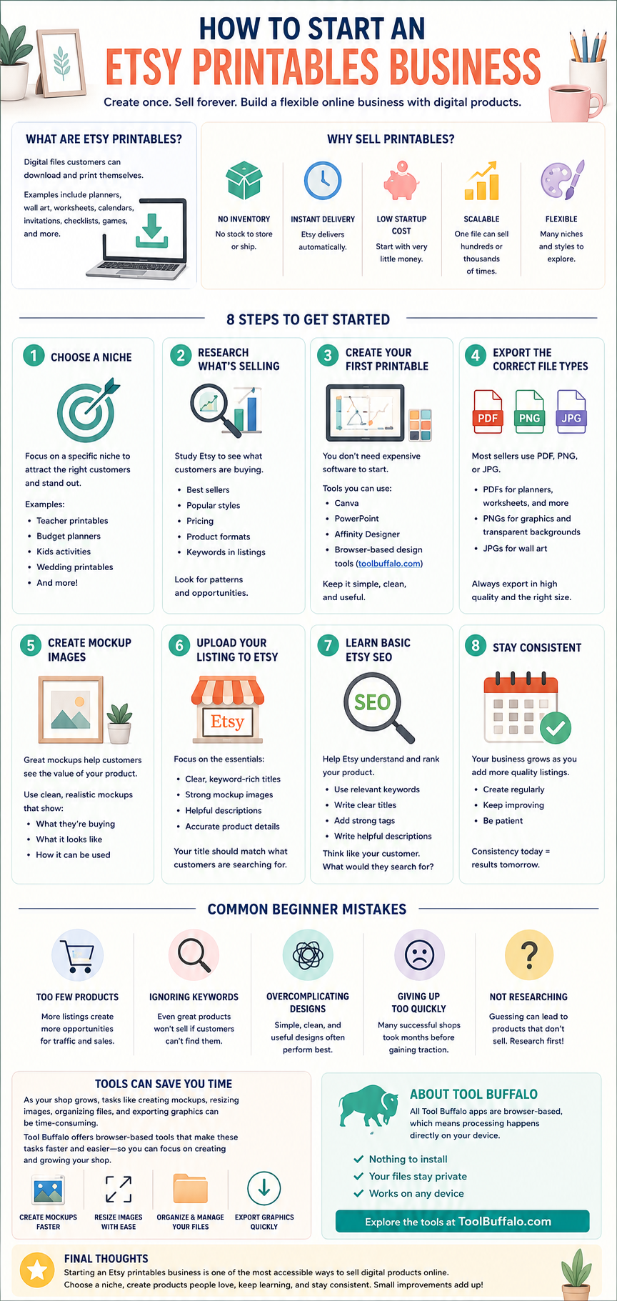 How to start an Etsy printables business infographic
